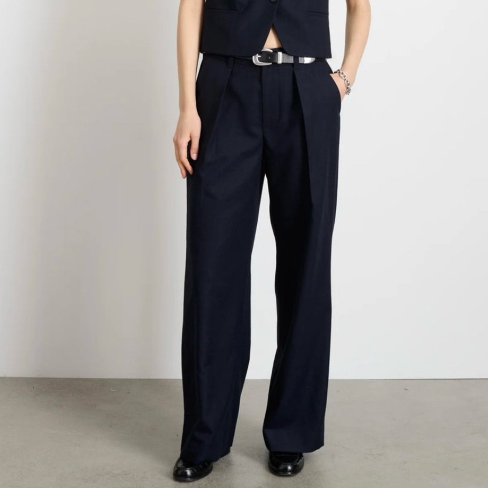 Alex Mill sz 6 Soho Wide Leg Trouser Pants Flannel Wool Blend Pleated